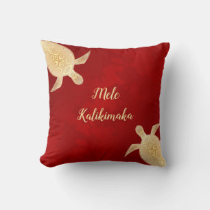Gold Turtles Mele Kalikimaka Hawaiian Red Kussen