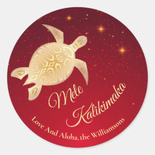 Gold Turtles Red Mele Kalikimaka Aangepast Ronde Sticker