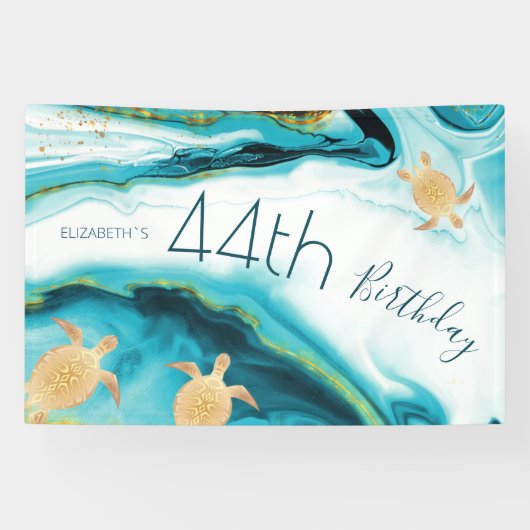 Gold Turtles Teal Ink | Custom Birthday Spandoek (Horizontaal)