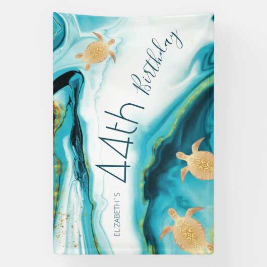 Gold Turtles Teal Ink | Custom Birthday Spandoek (Verticaal)