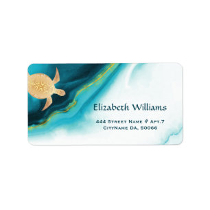 Gold Turtles Turquoise Waterverf Ink Coastal  Etiket