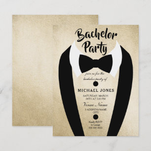 Gold Tuxedo Bow Stropdas Bachelor Party nodigt uit Kaart