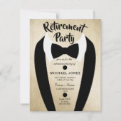 Gold Tuxedo Bow Stropdas Retirement Party Invite Kaart (Voorkant)
