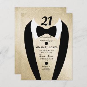 Gold Tuxedo Mens 21e Invitation de fête d'annivers