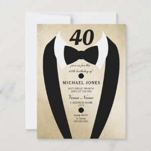Gold Tuxedo Mens 40e anniversaire Invitation de la