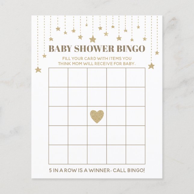 Gold Twinkle Little Star Baby shower Bingo Game (Voorkant)