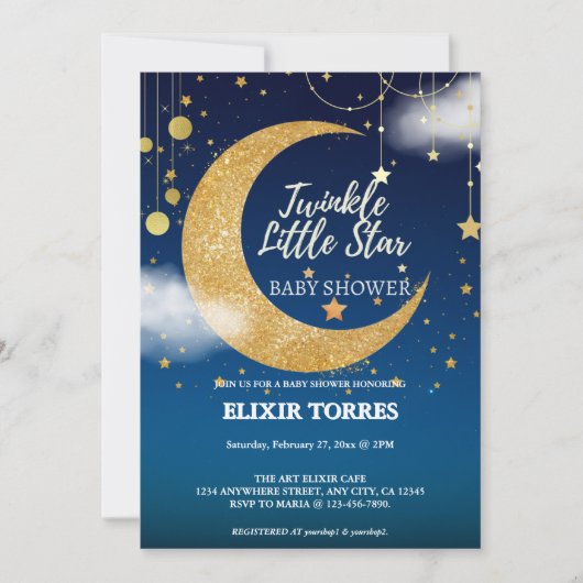 Gold Twinkle Little Star Dromerig Baby shower Kaart (Voorkant)