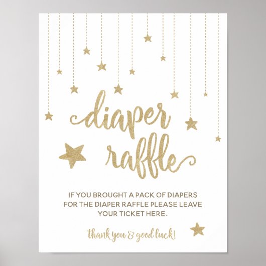Gold Twinkle Little Star Shower Diaper Raffle Game Poster (Voorkant)