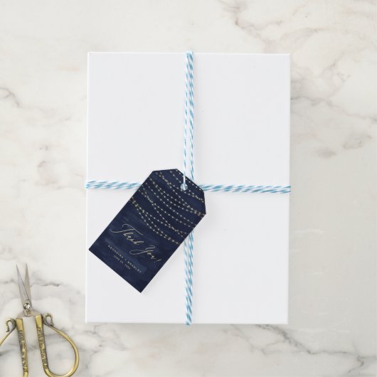 Gold Twinkle String Lights Navy Blue Hartelijk dan Cadeaulabel (Met Touw)