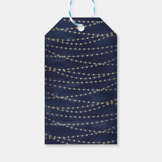 Gold Twinkle String Lights Navy Blue Hartelijk dan Cadeaulabel (Achterkant)