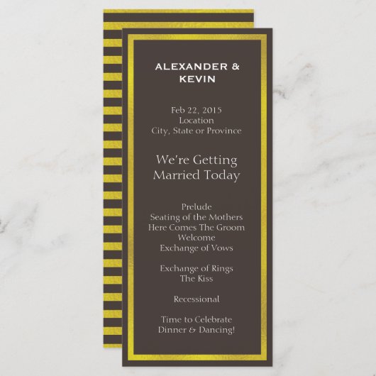 Gold Two Grooms-Gay Wedding Programme (Devant / Derrière)