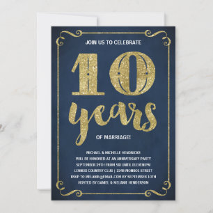 Gold Typografie Faux-Folie 10de Jubileum Kaart