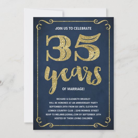 Gold Typografie | Faux-Folie 35e Jubileum Kaart (Voorkant)