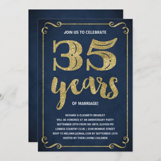 Gold Typografie | Faux-Folie 35e Jubileum Kaart (Voorkant / Achterkant)