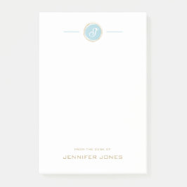 Gold Typography Blue Watercolor Monogram Name Post-it® Notes