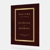 Gold typography deep burgundy acrylic welcome sign (Angle)