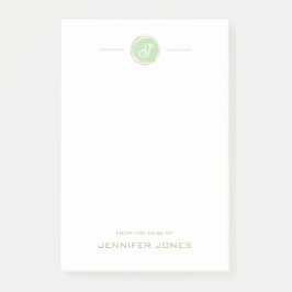 Gold Typography Green Watercolor Monogram Name Post-it® Notes