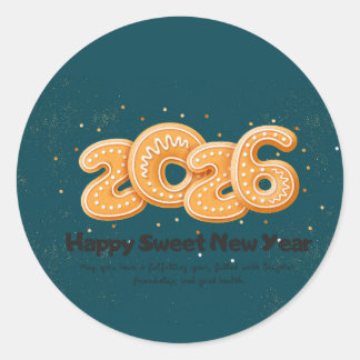 Gold typography happy new year 2026 ronde sticker