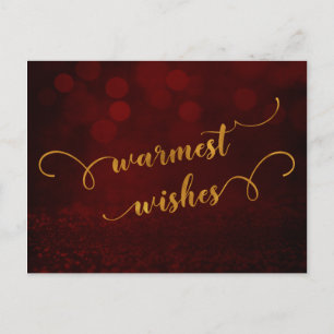 Gold Typography "Warmest Wishes" Over Red Feestdagenkaart