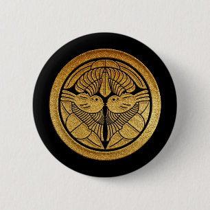 Gold Uesugi Sasa Kamon Ronde Button 5,7 Cm