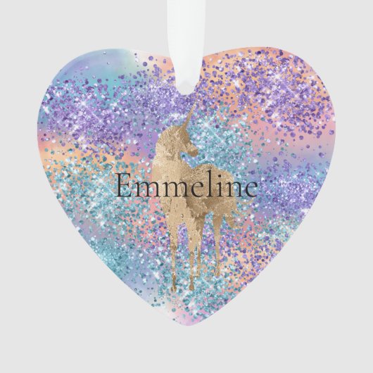 Gold Unicorn Étincelle violette Aqua rose Nom de l (devant)