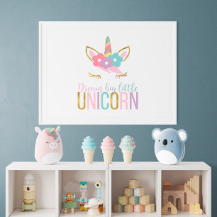 Gold Unicorn Face Girl's Room Poster
