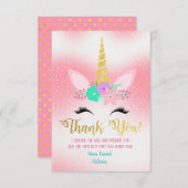 Gold Unicorn Floral Merci cartes de notes (Devant / Derrière)