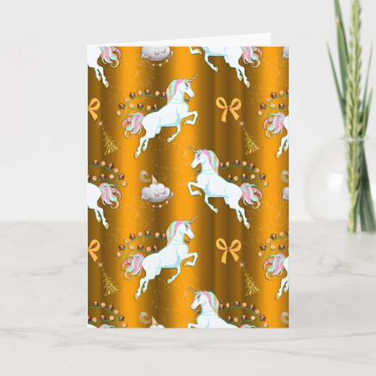 Gold Unicorn Kerstmis Kaart (Voorkant)