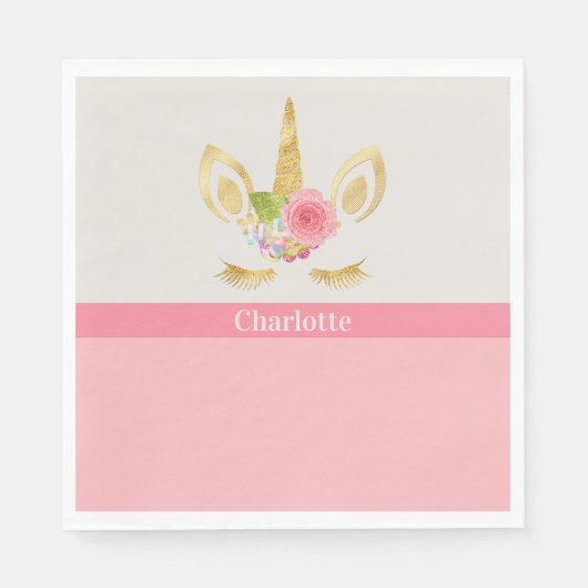Gold Unicorn Peach Trim, aangepast papier Servet (Voorkant)