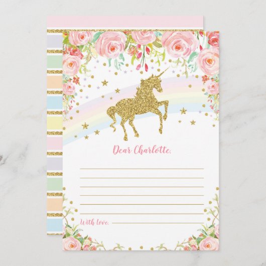 Gold Unicorn Time Capsule Pink Roses Berichtkaart Kaart (Voorkant / Achterkant)