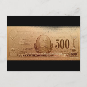 Gold US 500 Dollar Bill Front Briefkaart