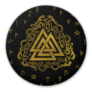 Gold Valknut Symbool op looppatroon Keramische Knop