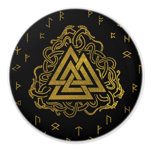 Gold Valknut Symbool op looppatroon Keramische Knop (Voorkant)