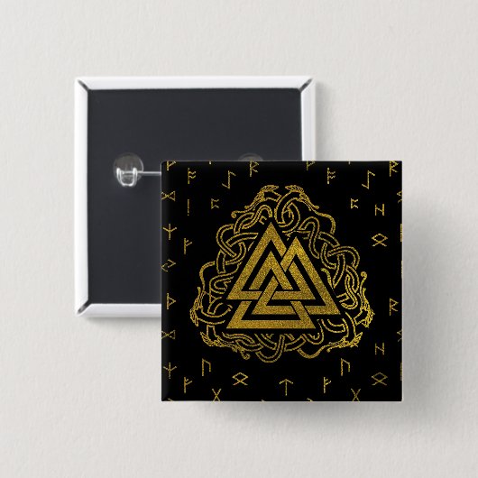 Gold Valknut Symbool op looppatroon Vierkante Button 5,1 Cm (Voorkant /achterkant)