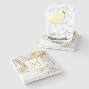 Gold Vein Marble Monogram Stenen Onderzetter