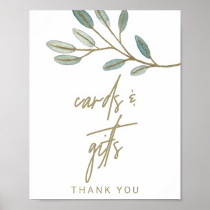 Gold Veined Eucalyptus Cards and Gifts Sign Poster