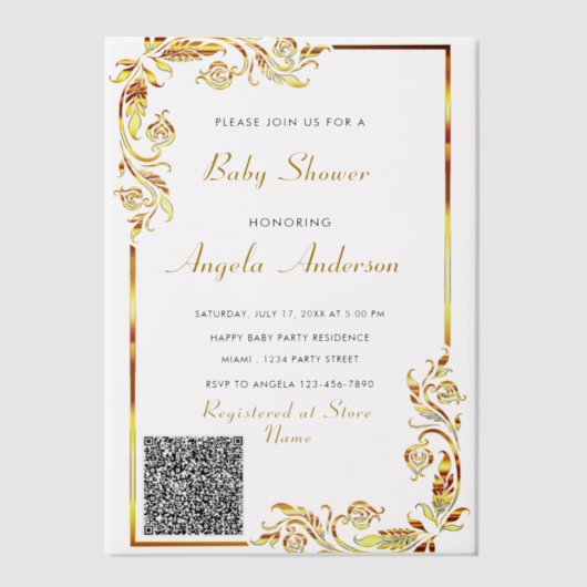 Gold Vellum QR Code Baby shower Invitation Exemple (Recto)
