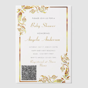 Gold Vellum QR Code Baby shower Invitation voorbee Uitnodigingen