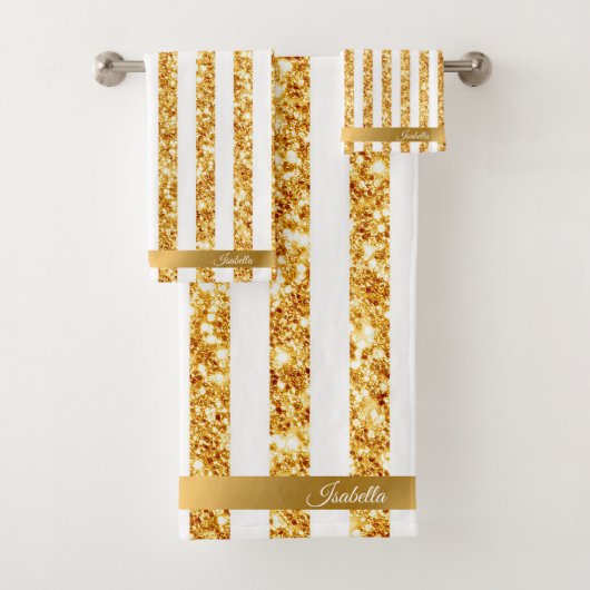 Gold Vertical Glitter Boho Stripes Collectie Bad Handdoek (Insitu)