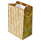 Gold Vertical Glitter Boho Stripes Collectie Medium Cadeauzakje (Achterkant Gekanteld)