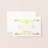   Gold Vierige RSVP Folie Kaart (Voorkant met envelop)