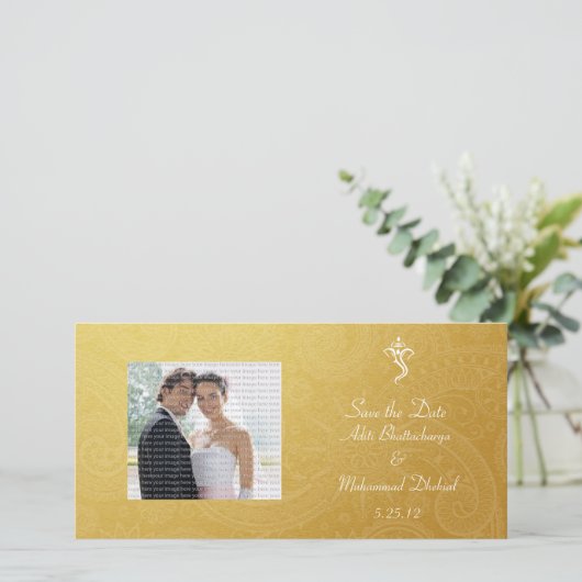 Gold Vinayaka Wedding Save the Date Photo Cards (Staand voorkant)