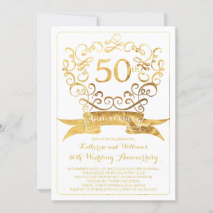 Gold Vintage 50e anniversaire Mariage Invitation