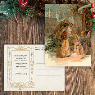 Gold Vintage Father Christmas and Angel Briefkaart