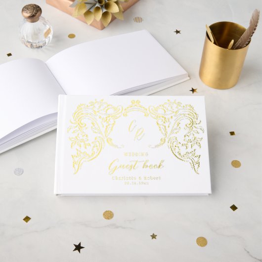 Gold Vintage Flourish Couples Monogram Wedding (Recto ouvert)