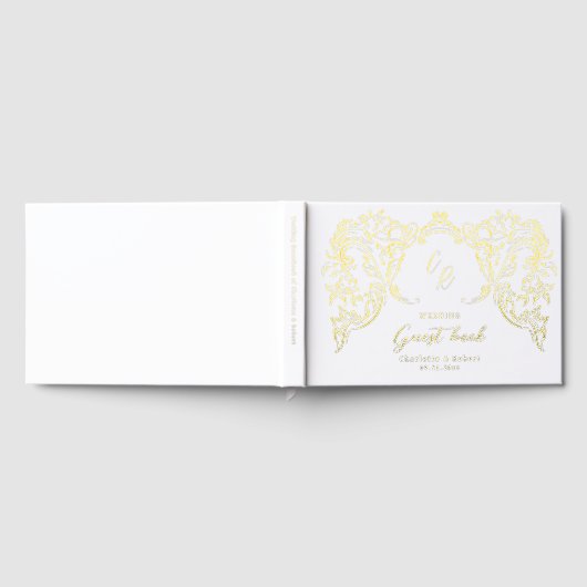 Gold Vintage Flourish Couples Monogram Wedding Gastenboek (Volledig)