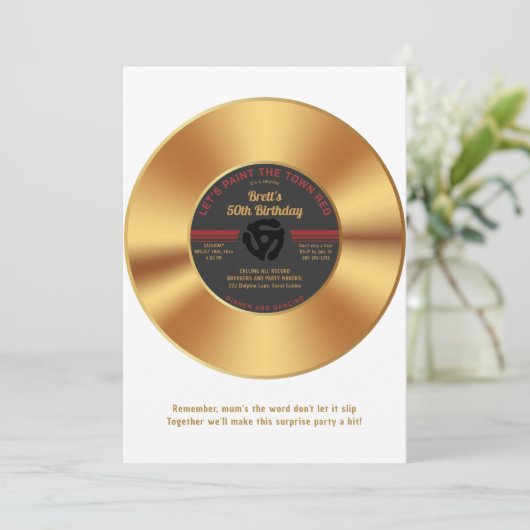  Gold Vinyl 45 Record Verrassingsverjaardag Kaart (Staand voorkant)
