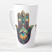 Gold Violet Teal w/ Turquoise Third Eye Hamsa Latte Mok (Linkerhoek)