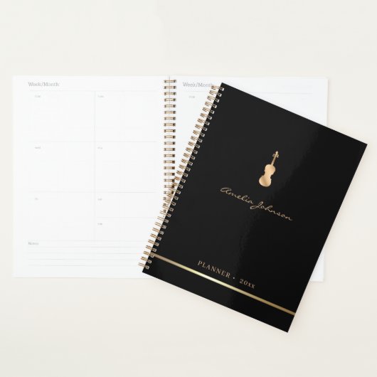 Gold Violin Elegant Music 2026 Annuel Planner (Devant avec enveloppe)