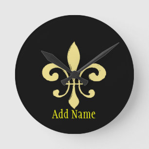 Gold Washout Fleur De Lis, naam toevoegen Ronde Klok